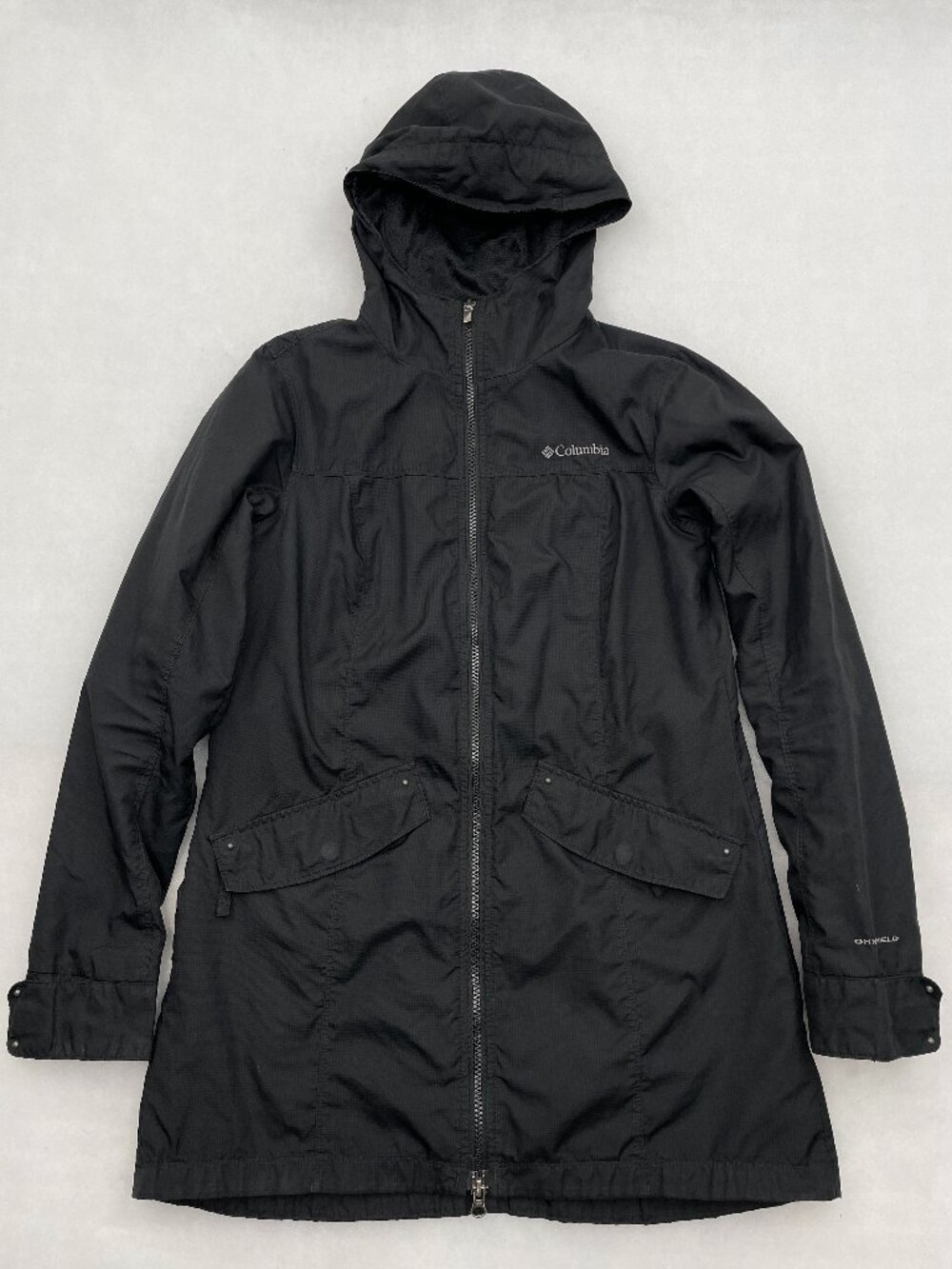 Columbia Omni-Shield Black Hooded Light Long Windbreaker Rain Jacket Women's S